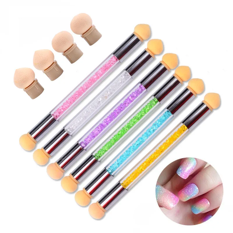 

1 Set 4 Replace Sponge Heads Nail Art Gradient Brush Painting Dotting Double End Tips Rhinestone Pen Manicure Tool New Design