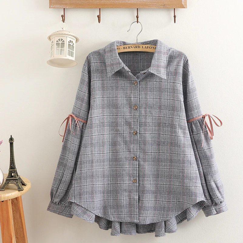 Womens tops and blouses Fashion Single Breasted Vintage Plaid Shirts women Loose Plus size Long sleeve Blouse 2019 Spring Shirt Womens tops and blouses Fashion Single Breasted Vintage Plaid Shirts women Loose Plus size Long sleeve Blouse 2019 Spring Shirt