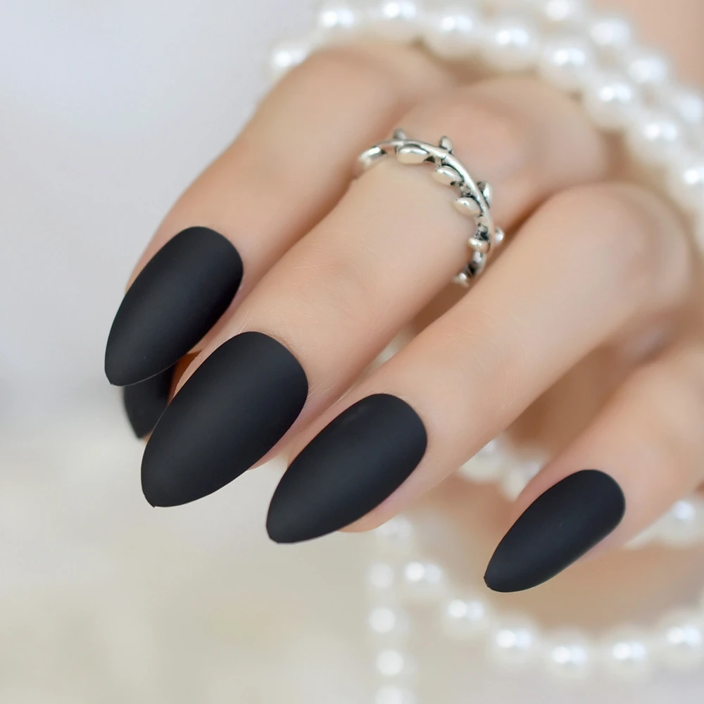 Модные матовые накладные ногти, клевый черный миндаль, накладные ногти, искусственные маникюрные накладки для ногтей, легкое использование