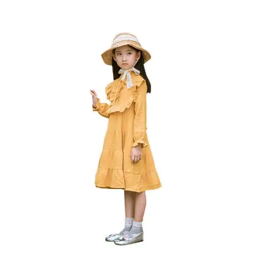 

baby teenage girls dress 2018 autumn kids long sleeve ruffles printed princess dress girls solid clothing