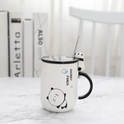 Домашний офис объемная кружка подарки творчество прекрасные любовники керамическая панда чайная чашка, кружка с крышкой рукоятка ложка завтрак кофейная чашка - Цвет: A