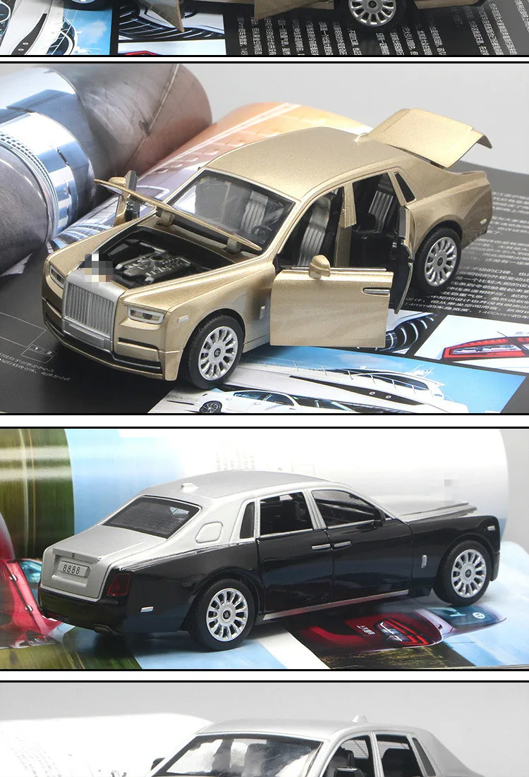 1:32 Scale Rolls Royce Alloy Diecast Metal Car Model Sound Light Pull Back SUV 7 Doors Can Be Opened For Kids Toys