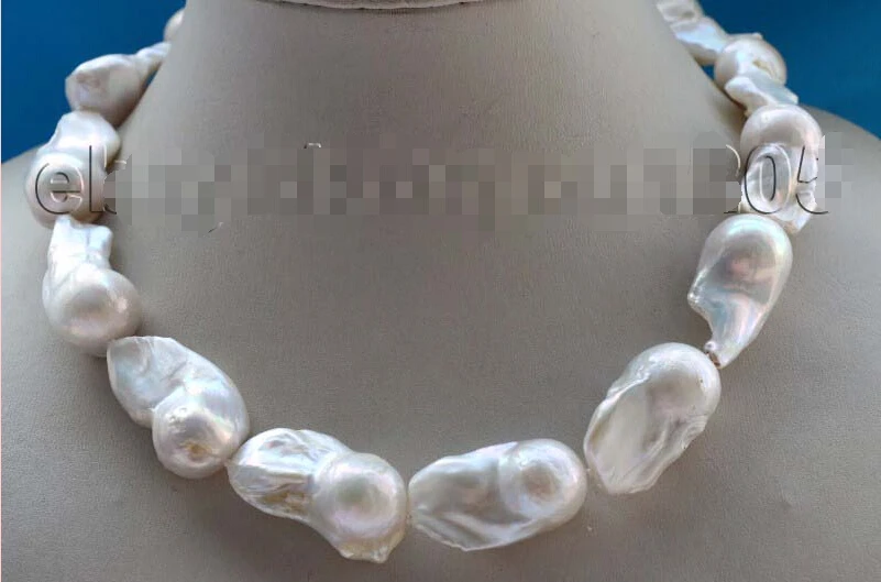 

A 18" Genuine Natural 32mm White Reborn Keshi Pearl Necklace 14KGP #f1816!