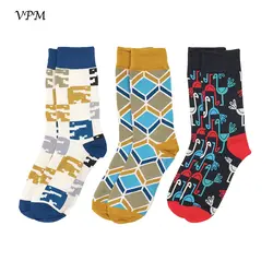 Vpm 3 пары/партия хлопковые Для мужчин экипажа Носки для девочек осень-зима хорошее качество красочный кран носок для человека