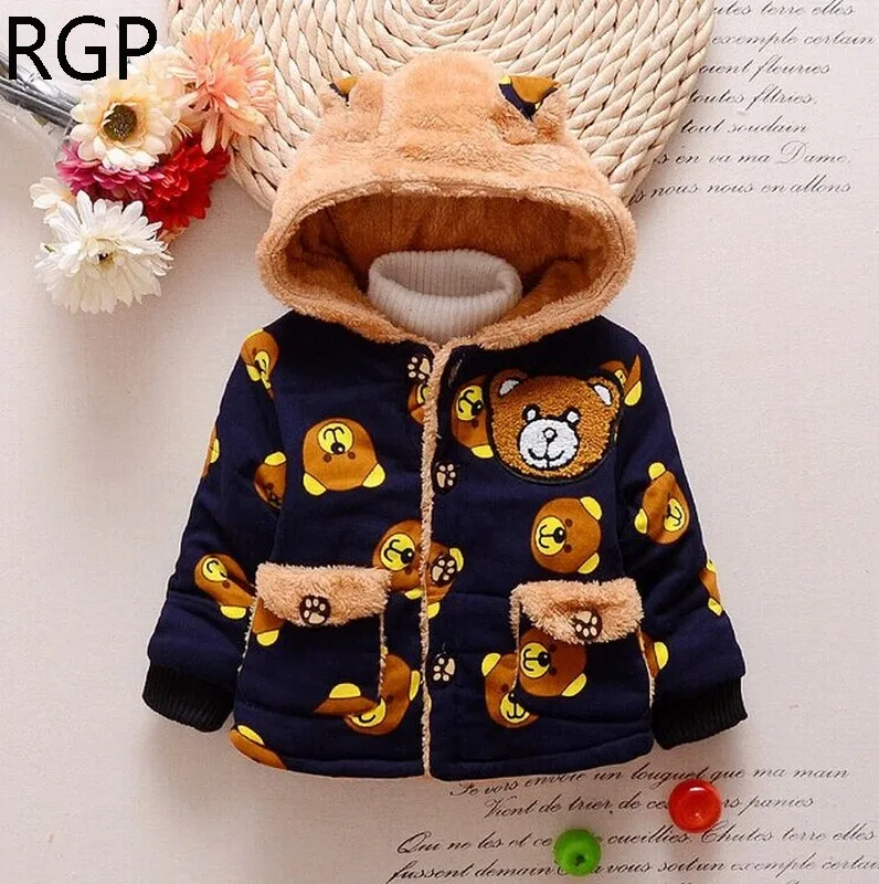 New Cartoon Bear Baby Winter Jackets and Coats Girls Warm Outerwear Boys Thick Children's Hooded Infant Sweatshirts 2-5 Years