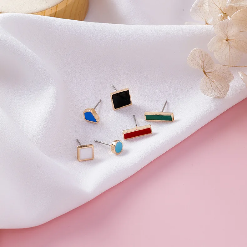 square blue Новинка; модные женские туфли в японском корейский конфетных оттенков геометрической формы глазури 6 шт./компл. серьги-гвоздики; Очаровательная Женская обувь под Pendientes ювелирные изделия - Окраска металла: square blue