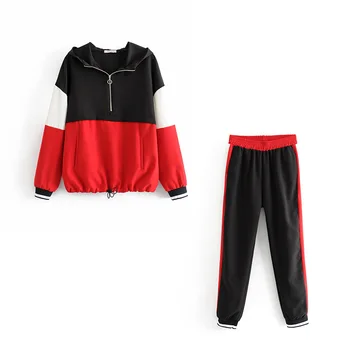 

Women clothes 2019 pants set casual spring sweat suits women splice two piece set hoods 2 piece set women