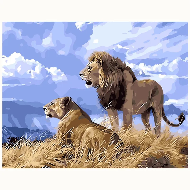 with frame lion animal king painting by numbers canvas painting print