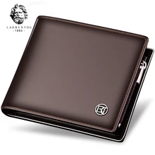 LAORENTOU Men 100% Genuine Leather Short Wallet Casual Cow Leather Purse Standard Card Holders Wallets for Men