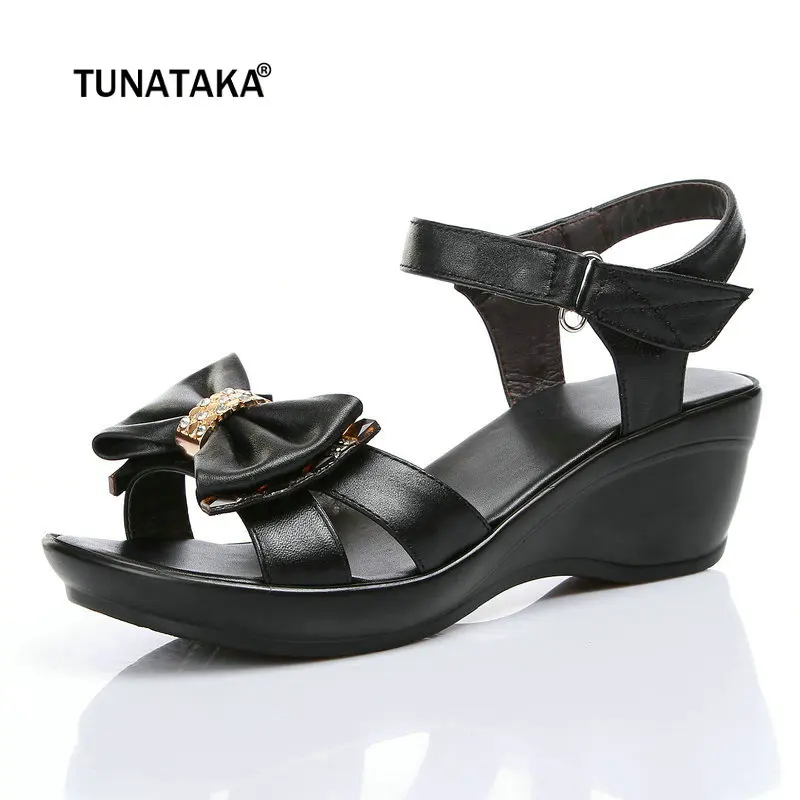 

Gladiator Platform Wedges Sandals Fashion Bow Knot Hook Loop Summer Casual Woman Shoes Red Black