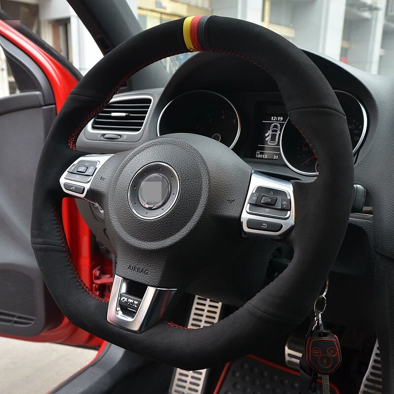 Черная замша желтый красные, черные маркер рулевого колеса автомобиля крышки для Volkswagen Golf 6 GTI MK6 VW Polo GT Scirocco R Passat CC R-Line