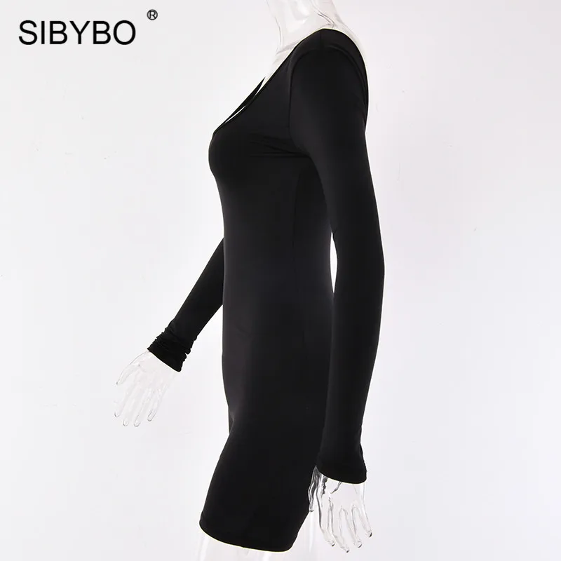 Sibybo, с открытой спиной, с длинным рукавом, Повседневный, женский, осенний, с круглым вырезом, обтягивающий, сексуальный комбинезон, женский, s, комбинезон, однотонные, женские пляжные костюмы