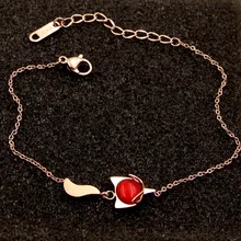 Модные украшения, красный Firefox, розовое золото браслет, индивидуальное, из титановой стали красный жемчуг лиса ручной ювелирные изделия