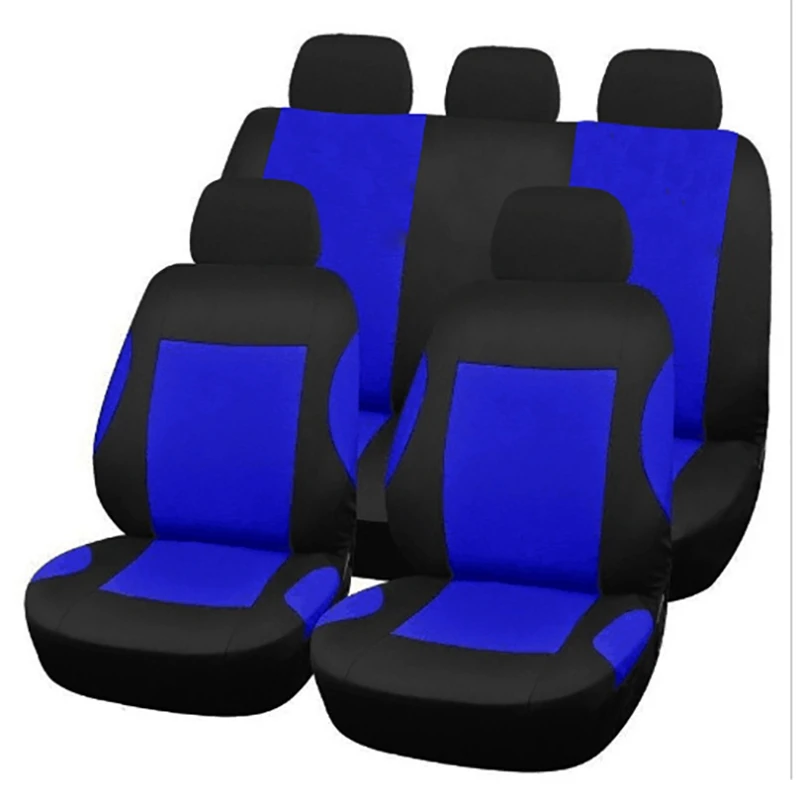 GNUPME 9 шт./компл. сиденья автомобиля аксессуары для интерьера Универсальный Полиэстер Автомобиль переднее заднее сиденье чехлы протектор стайлинга автомобилей - Название цвета: 9PcsSet Blue