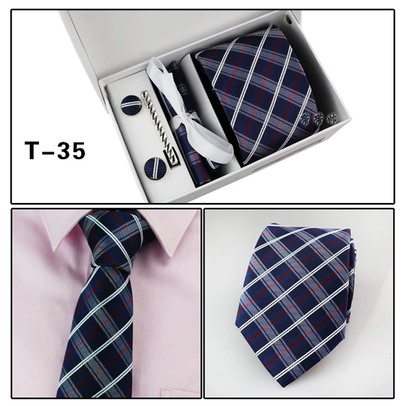  2018 New High Quality 8CM Ties Set for Men Cufflink Pocket Square Tie Clips Handkerchief Mens Strip