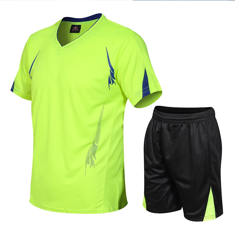Спортивный костюм для мужчин, костюм для фитнеса, спортивные костюмы, быстросохнущие шорты, спортивная одежда, комплекты из двух предметов, большие размеры 6xl 7xl 8XL 9xl - Цвет: Зеленый