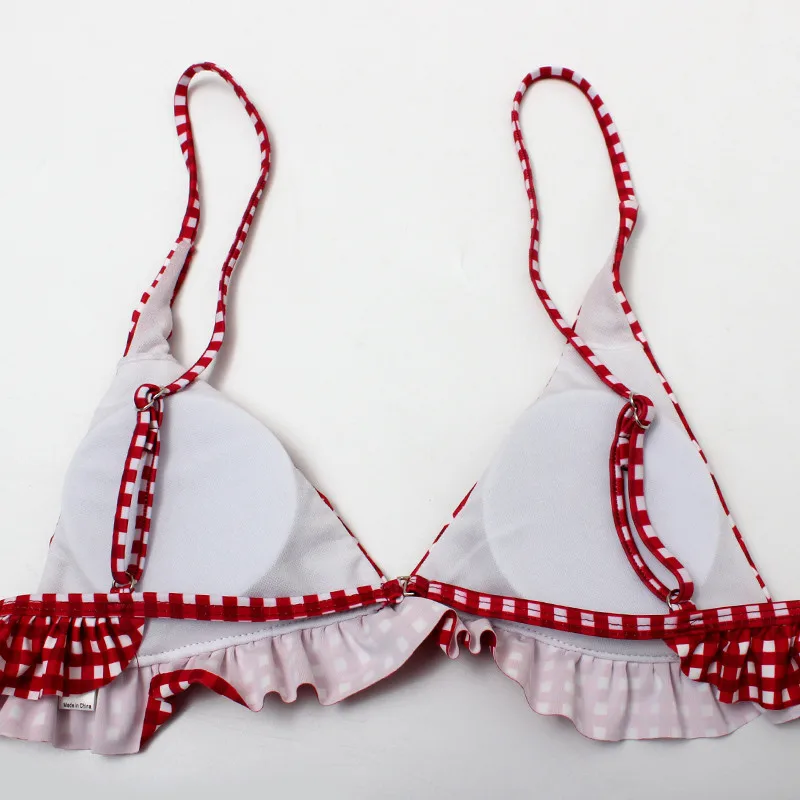 Plaids Women Bikini Set Bathing Suits Swimwear Ruffles Push up Triangle Swimsuits Sports Beachwear Vintage