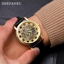 Business Skeleton Watch Men Engraving Hollow Reloj Hombre Dress Quartz Watch Leather Women Clock Relojes Mujer Luminous Pointer