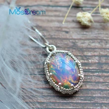 MosDream Warmth Fire Opal Pendant Necklace for women Pink Multi Gemstone Magic Friendship Jewelry Delicate s925 silver Necklace