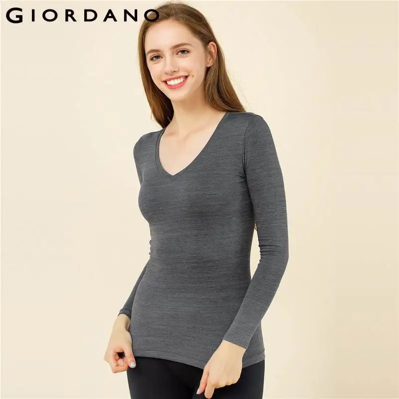 Giordano Women Underwear Long Sleeve V neck Undershirt Thermal Tops ...