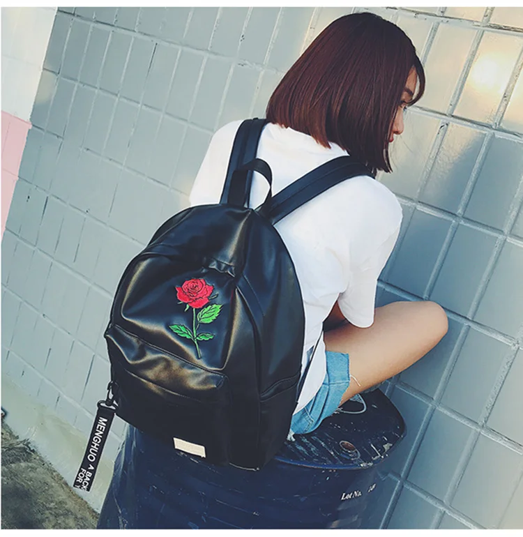 2018СКИОНЕ Рюкзак с вышивкой розы белый/ёрный кожаный рюкзак путешествия рюкзак для школьников