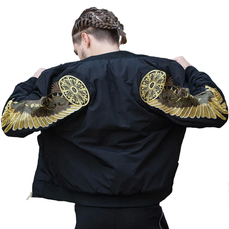 

Spring Autumn Street Classic Men Bomber Jackets Gold Embroidered Wings Casual Jacket Hip Hop Man Youth Coats