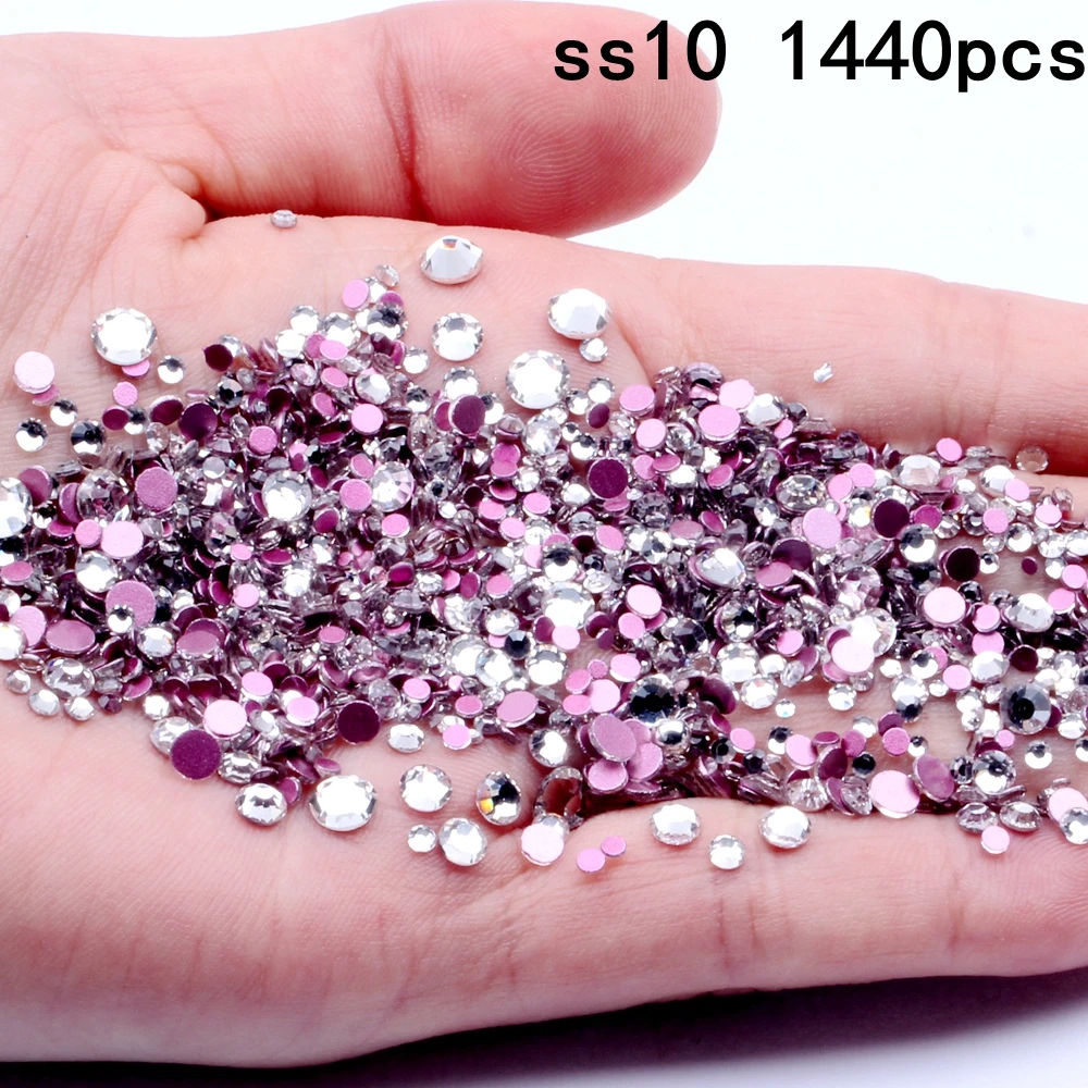 Crystal ss10 1440pcs Кристалл AB, много размеров, без горячей фиксации, с красным дном, кристаллы, стразы, стекло, клей для свадебных платьев, сделай сам, дизайн ногтей, украшения - Цвет: Crystal ss10 1440pcs