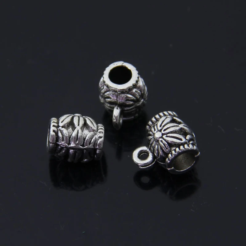 

100pcs Retro hanging parts retro ethnic Flower Hanger beads 8mm DIY tibetan silver charms hanger accessories for jewelry