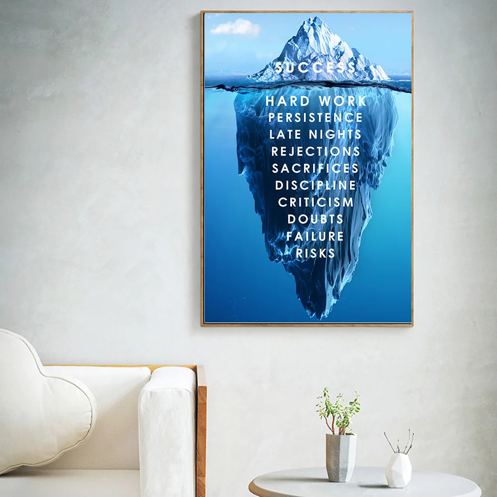 Iceberg of Success Canvas Poster Landscape Motivational Canvas Wall Art Quote Nordic Print Wall Picture for Living Room Modern