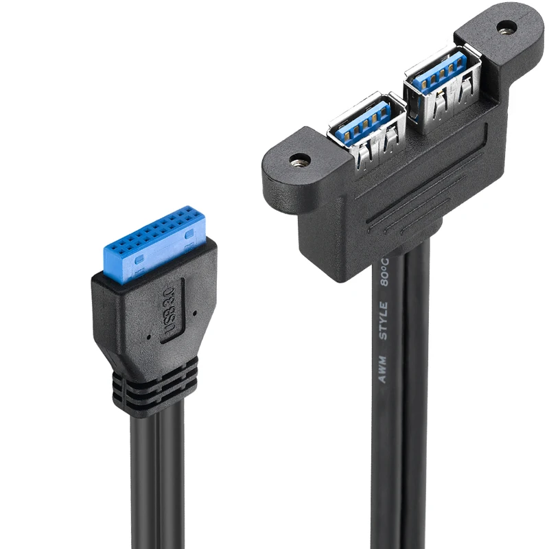 Bochara материнская плата 20Pin-Dual USB 3,0 Женский кабель с винтовым креплением на панель из фольги+ Плетеный экранированный 50 см