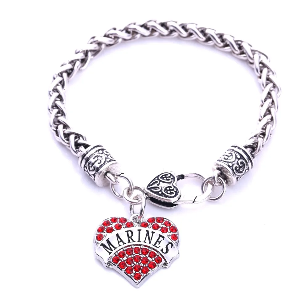 New Arrival rhodium plated with sparkling crystals MARINES heart charm
