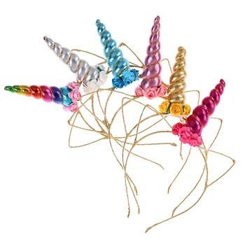 

10pcs/lot Gold Unicorn Horn with Mini Paper Flowers Hair Hoop Party For Kids Headband Accessories
