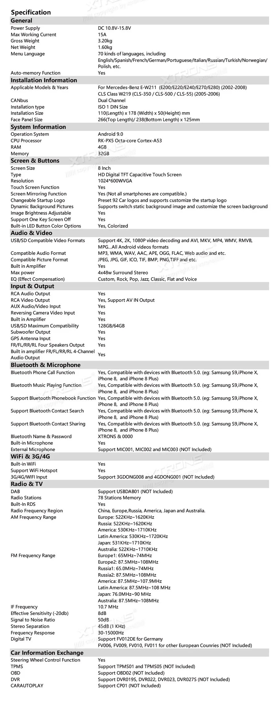 Flash Deal 8" Android 9.0 Pie OS Car Multimedia Navigation GPS Radio for Mercedes-Benz E-Class W211 2002-2008 & CLS-Class W219 2005-2006 28