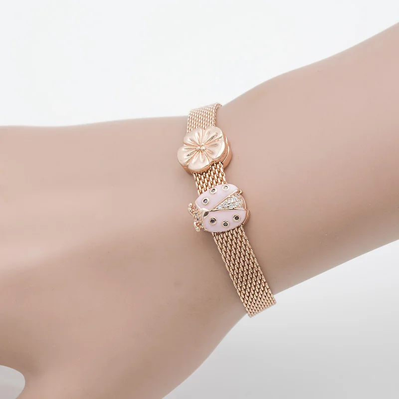 

Mingshang wholesale rose golden hgih quality REFLEXIONS BRACELET women charm Bracelet flower bees gift