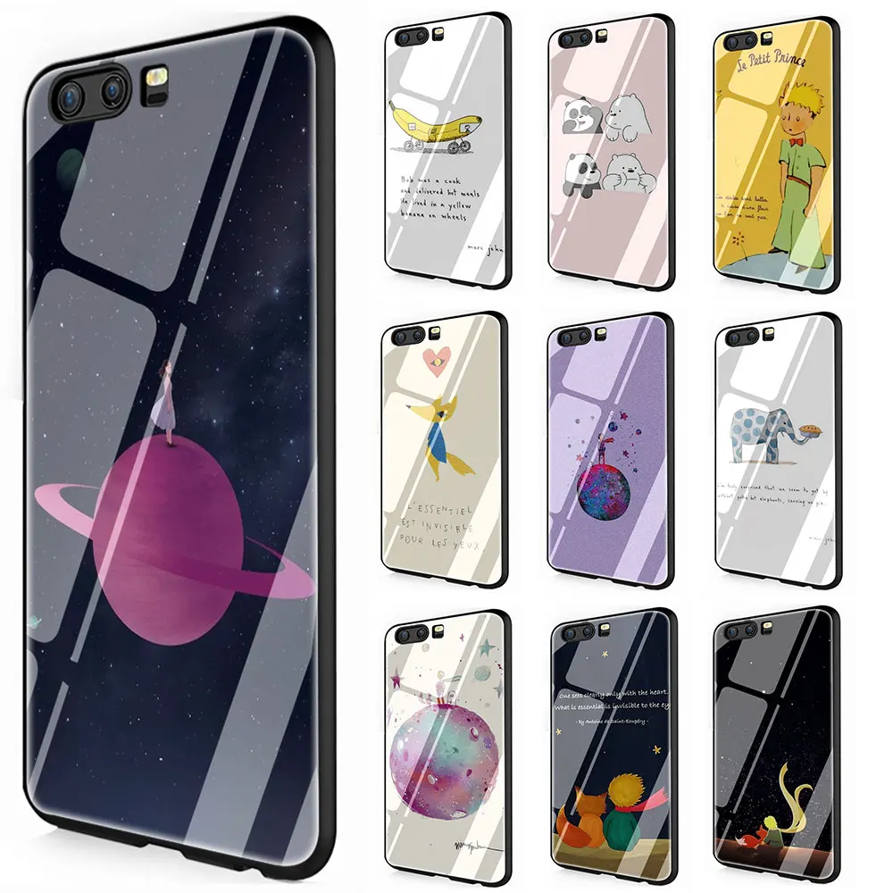 

Lovely Little Prince fox On Mint Tempered Glass Cover Case for Huawei P10 P20 30 Mate 20 Honor 9 10 Lite Pro 7A 8X P Smart