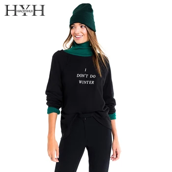 

HYH HAOYIHUI Brand 2018 Black Letters Printed Casual Sweatshirts Women O-Neck Long Sleeve Loose Cotton Pullovers Lady Tops