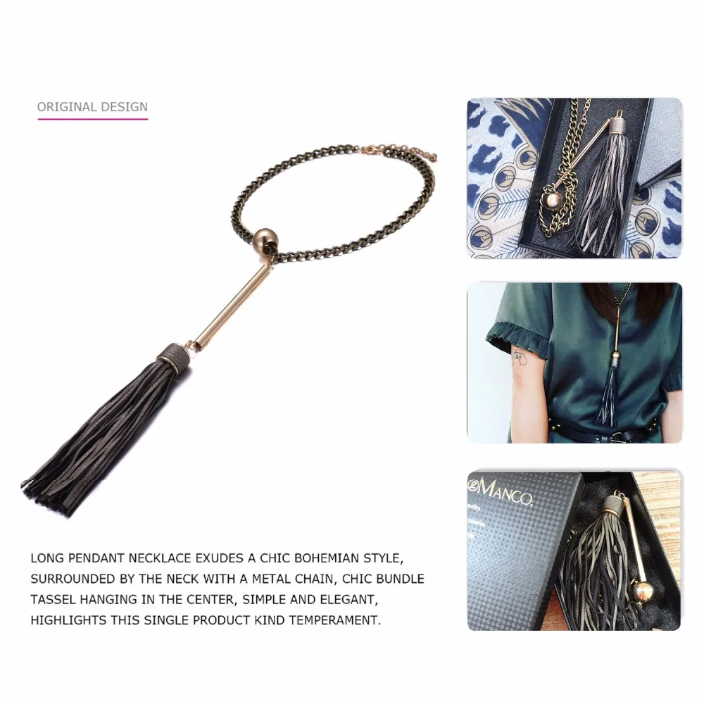 eManco Simple Vintage Bohemia Tassel Chain Collar Statement Necklace & Pendant for Women Copper Coffee Jewelry