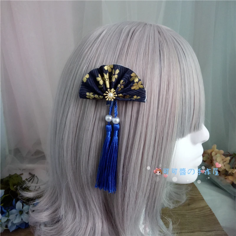 Античная hanfu кисточкой волосы "Лолита" японский и ветер вентилятор край клип шпилька темно синий бантом Сакура, играть роль ofing вкус