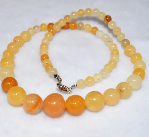 

FREE SHIPPING>> Natural 6-14mm Brazil Yellow jade Round Beads Necklace jewelry 18 "AAA2