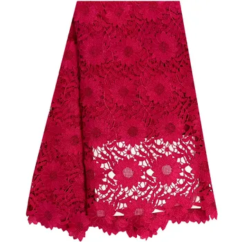 

2018 african cord lace latest rose red african guipure lace fabric water souble chemical french net lace for nigeria party