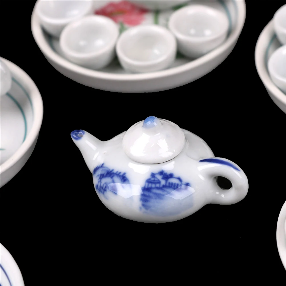 6 шт Чай горшок Чай чашки Круглые блюда миниатюрный Фарфоровая столовая посуда Чай набор посуды чашка тарелка с разноцветным цветочным принтом