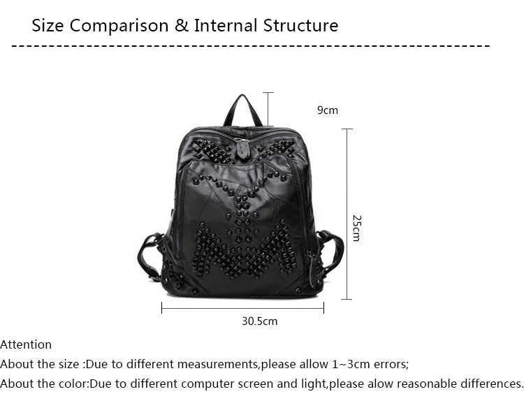 YeeSupSei Роскошные бусины рюкзак для женщин Мода черный бусины кожа Школа студенческий рюкзак леди посылка женская сумка