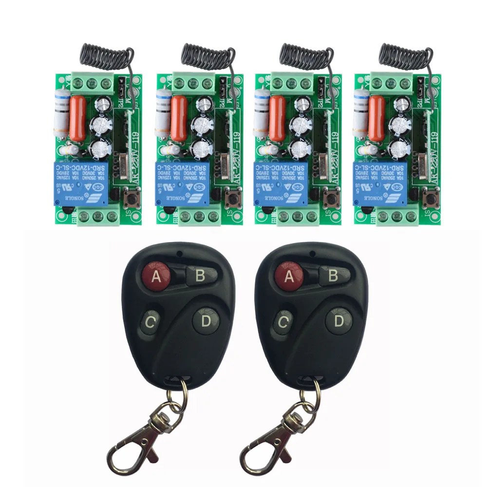 

AC 220 V 1CH 10A Relay RF Wireless Remote Control Switch Wireless Light Switch ; 4PCS Receiver + 2PCS Transmitter