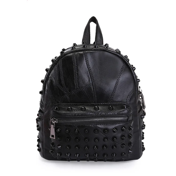 Мини рюкзак с заклепками Подарочная сумка для девочек натуральная кожа овчина Мульти сумки на плечо для женщин люксовый бренд - Цвет: black