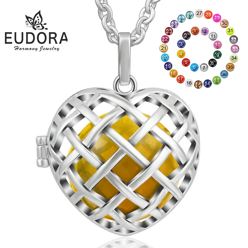 

EUDORA Pregnancy bola Heart Style Locket Cage Pendant with Chime Chime Ball Pendant Necklace For Pregnant Women Jewelry K299