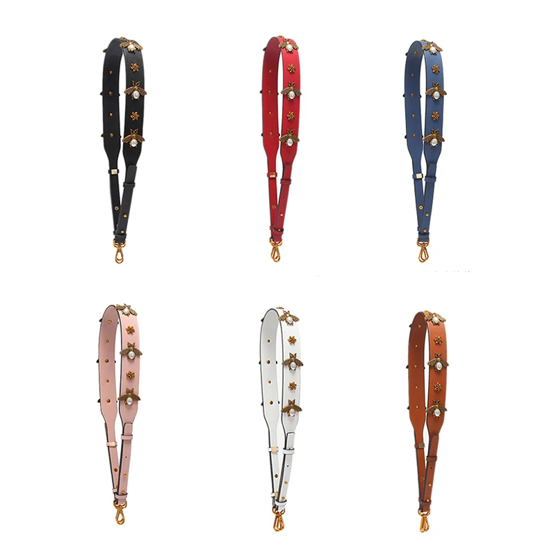Fashion Gold Bee Leather Strap Handbag Accessories Replacement Wide Shoulder Bag Straps Women Design Corssbody Bag Strap Belts