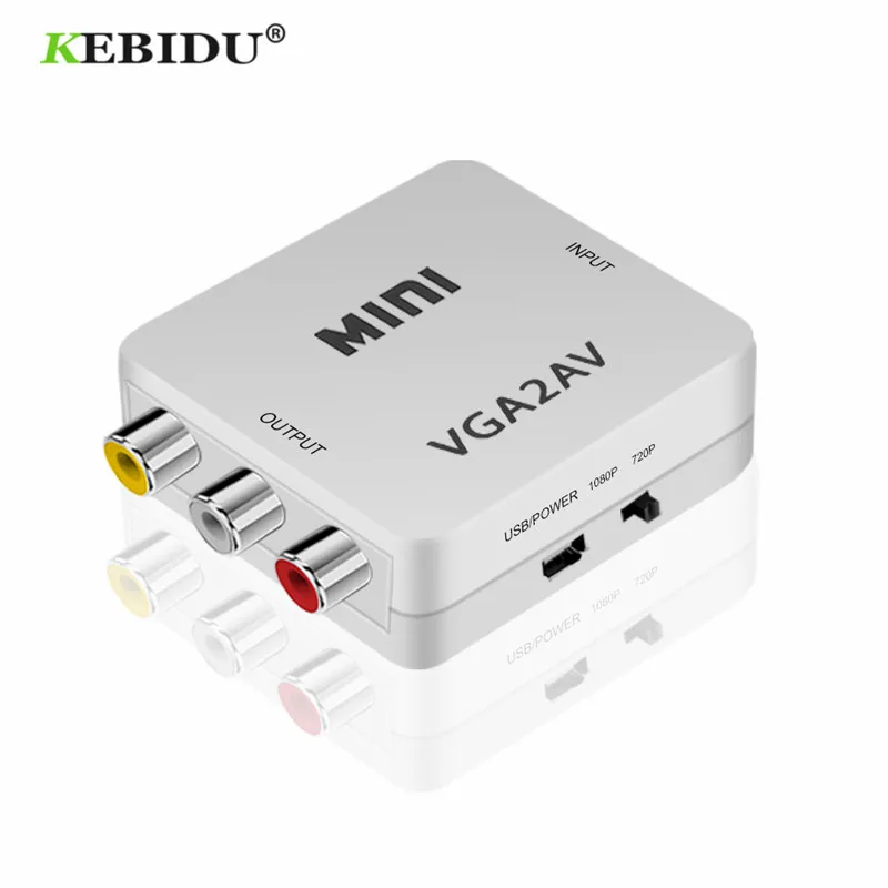 KEBIDU HD Mini VGA в AV RCA аудио конвертер VGA2AV/CVBS адаптер с 3,5 мм для ПК к телевизору HD компьютер к ТВ VGA в AV конвертер