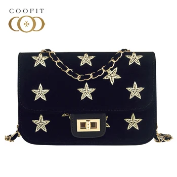 

Coofit Stars Embroidery Suede Bag Chain Bag Fashion Female Shoulder Bags Velvet Handbag Winter Messenger Bags Female handtasche