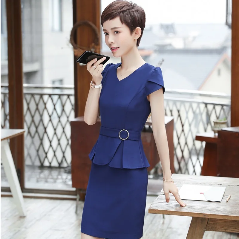 Summer Short Sleeve Formal Uniform Styles With 2 Piece Tops And Skirt Career Interview Job Ladies Women Work Wear Sets - Цена: 