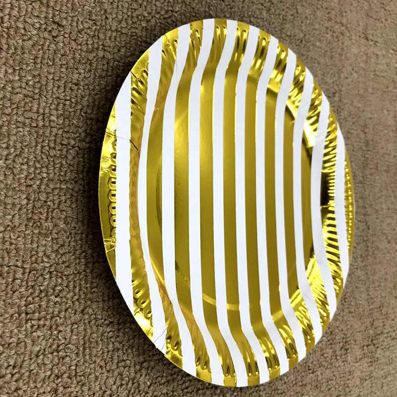 10pcs gold striped plates baby shower birthday wedding party decoration